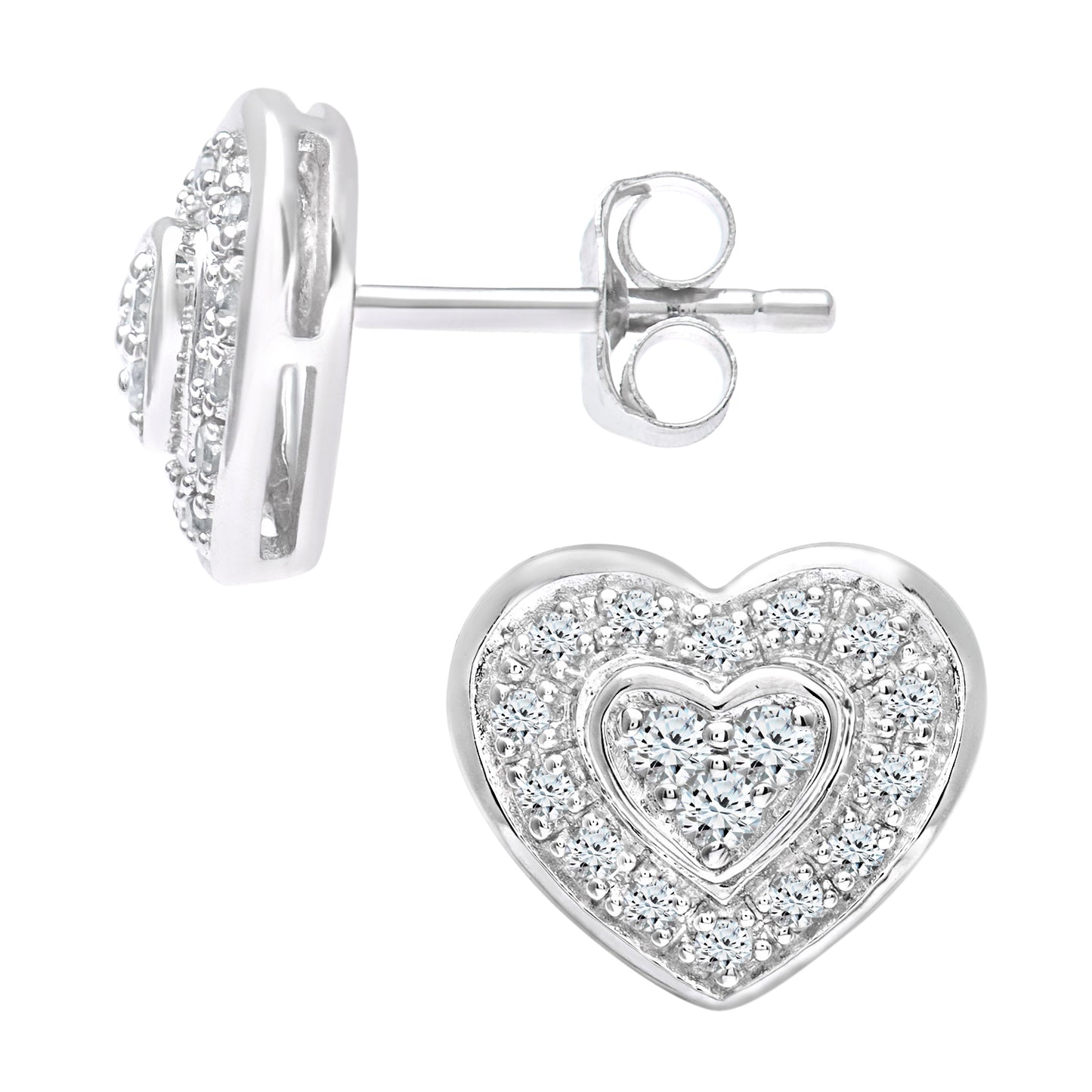 9ct White Gold  Round 0.4ct Diamond Heart Stud Earrings - PE0AXL3654W