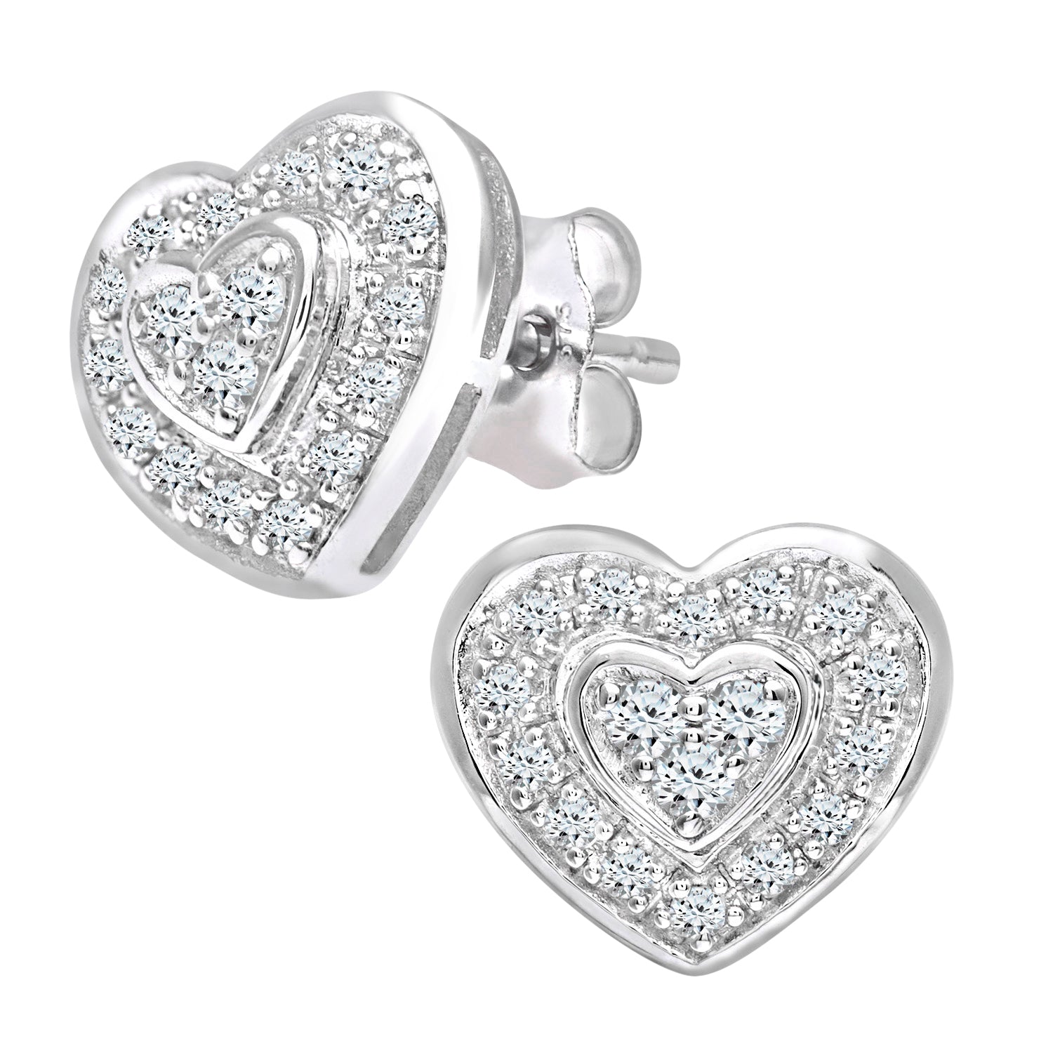 9ct White Gold  Round 0.4ct Diamond Heart Stud Earrings - PE0AXL3654W