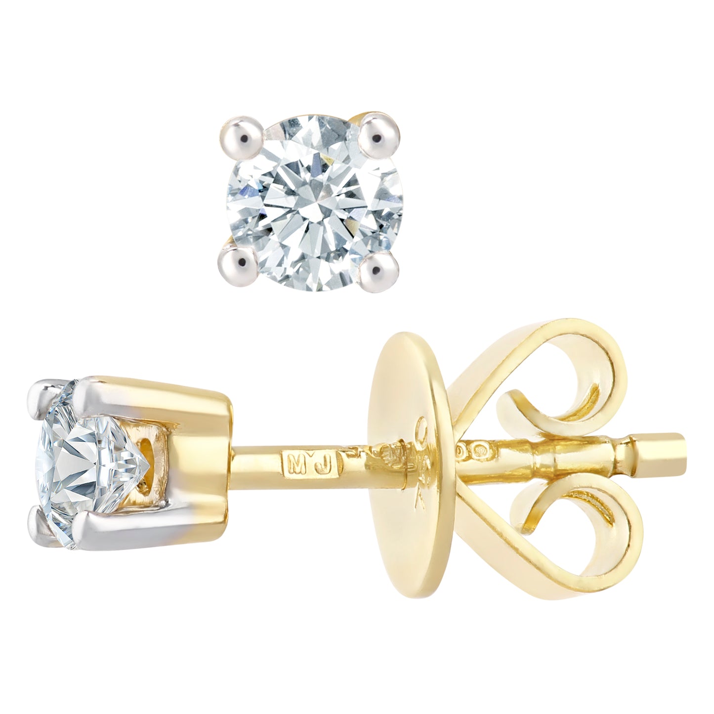18ct Gold  Round 1/4ct Diamond Solitaire Stud Earrings - PE0AXL375718KY