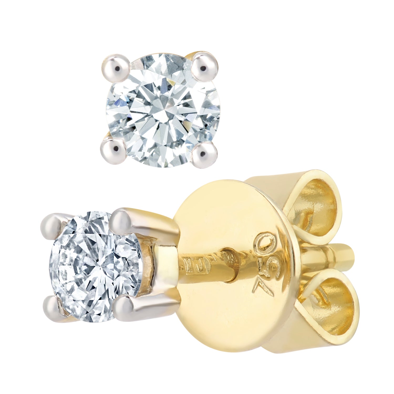 18ct Gold  Round 1/4ct Diamond Solitaire Stud Earrings - PE0AXL375718KY