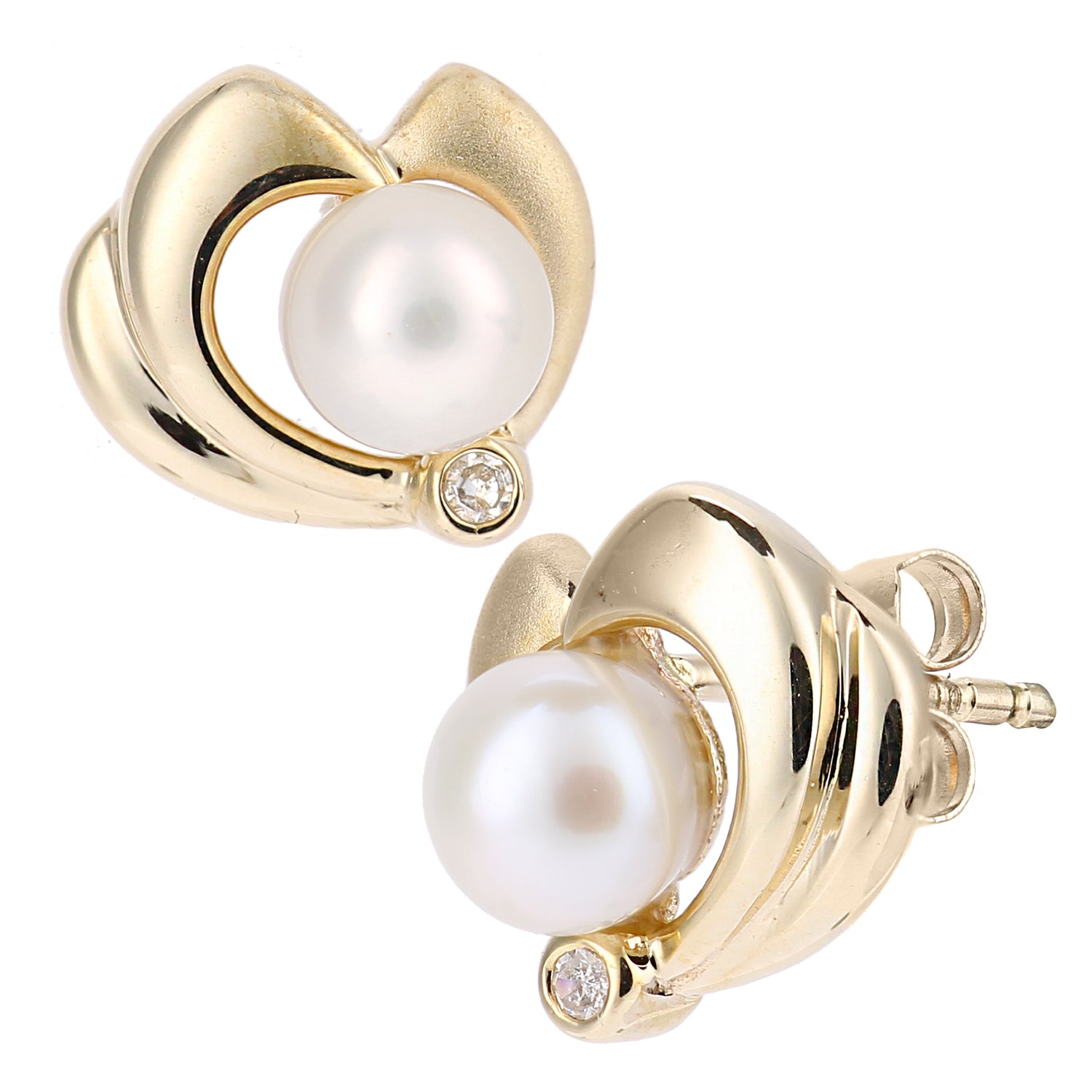 9ct Gold  2pts Diamond Pearl 5mm Heart Heart Stud Earrings - PE0AXL4010YPRL