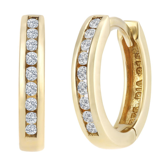 9ct Gold Round 15pts Diamond Channel Hoop Earrings 2.5mm - PE0AXL4221Y