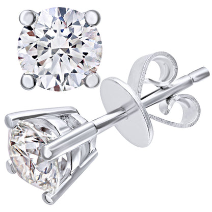 Platinum  Round 1ct Diamond Solitaire Stud Earrings - PE0AXL4413PTHSI
