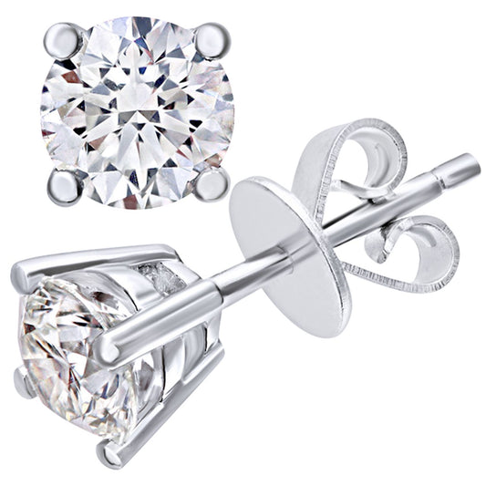 Platinum  Round 1ct Diamond Solitaire Stud Earrings - PE0AXL4413PTHSI