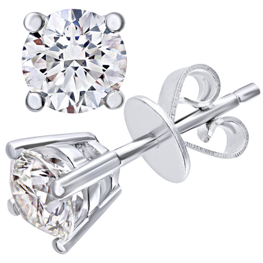 Platinum  Round 1ct Diamond Solitaire Stud Earrings - PE0AXL4413PTJPK