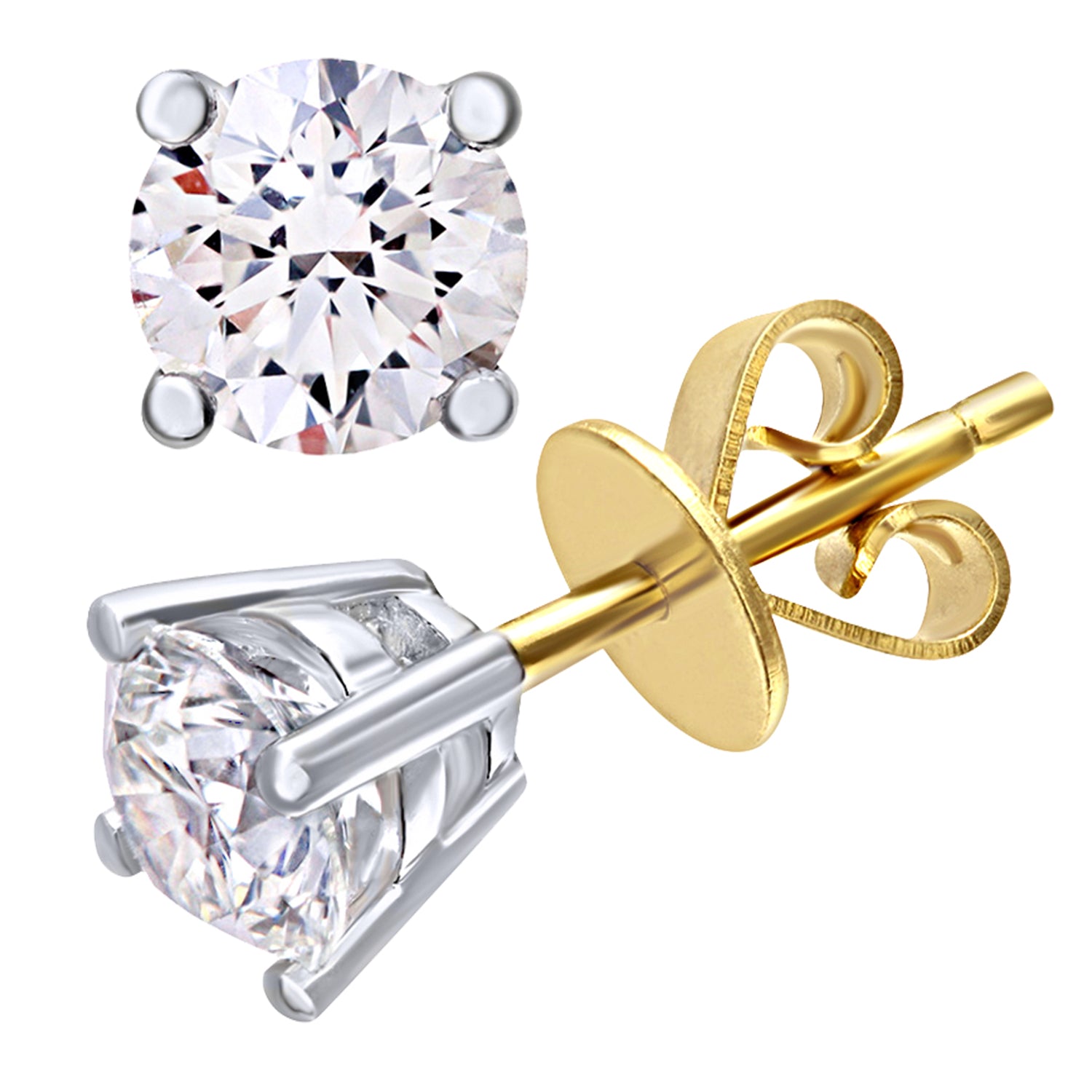 18ct Gold  Round 1ct Diamond Solitaire Stud Earrings - PE0AXL4413Y18GVS