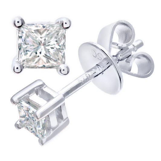 18ct White Gold  Princess 1/4ct Diamond Solitaire Stud Earrings - PE0AXL4419W18JPK