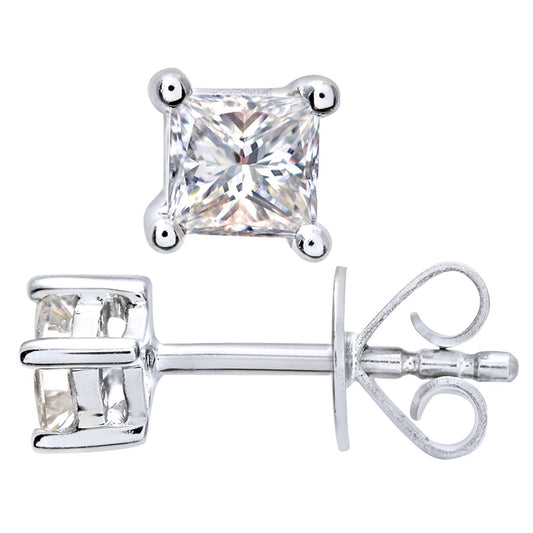 18ct White Gold  Princess 1/4ct Diamond Solitaire Stud Earrings - PE0AXL4419W18JSI