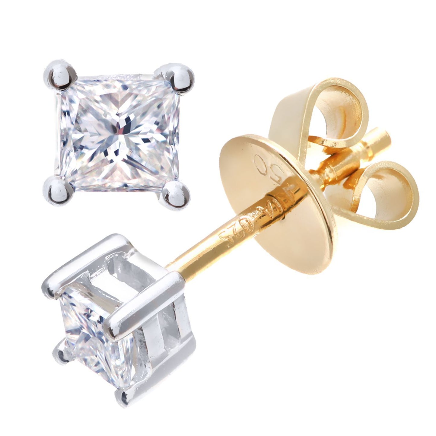 18ct Gold  Princess 1/4ct Diamond Solitaire Stud Earrings - PE0AXL4419Y18JSI