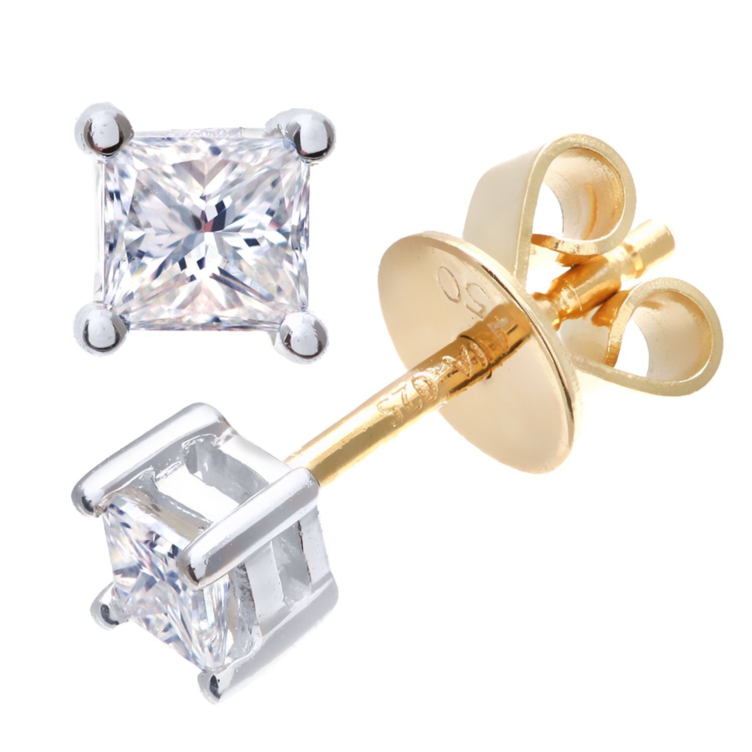 18ct Gold  Princess 1/4ct Diamond Solitaire Stud Earrings - PE0AXL4419Y18JSI