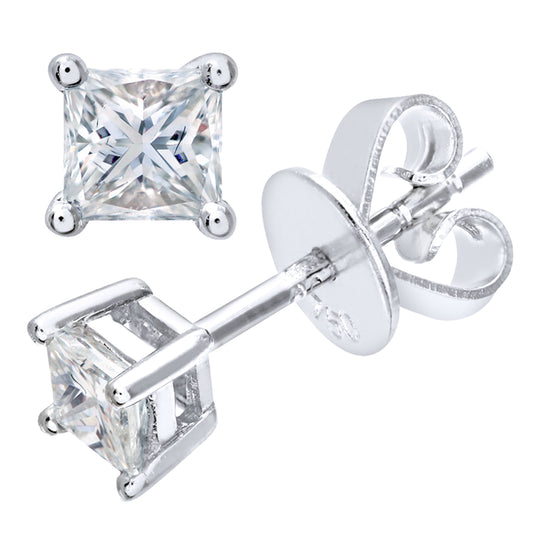 Platinum  Princess 1/3ct Diamond Solitaire Stud Earrings - PE0AXL4420PTJSI