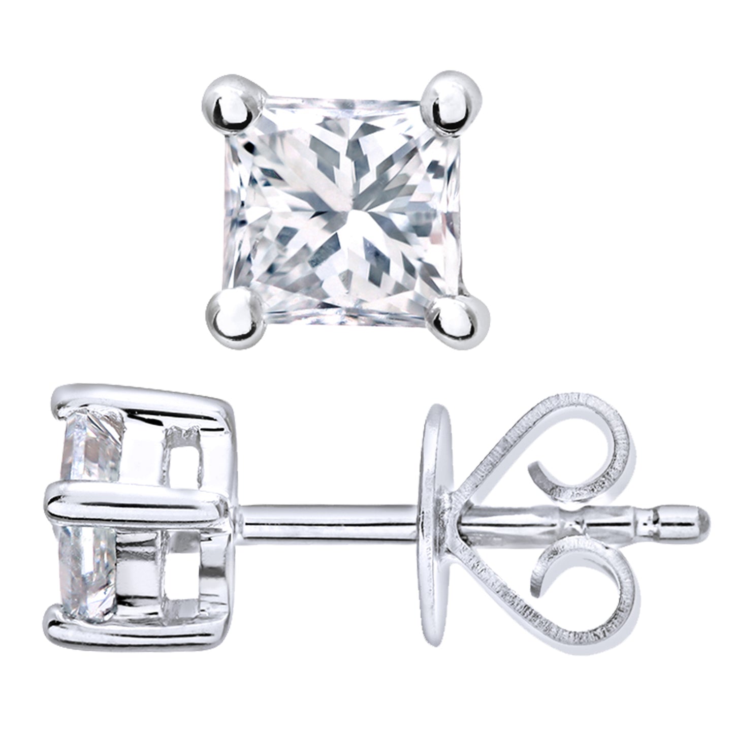 Platinum  Princess 1/2ct Diamond Solitaire Stud Earrings - PE0AXL4421PTJSI
