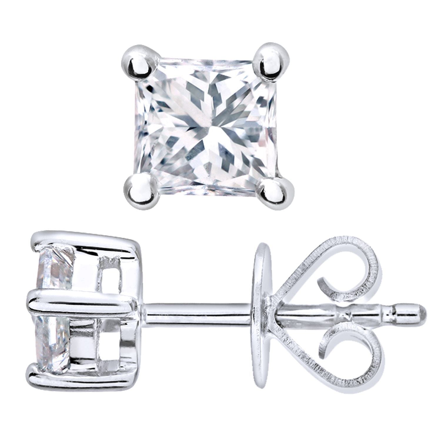 18ct White Gold  Princess 1/2ct Diamond Solitaire Stud Earrings - PE0AXL4421W18JPK