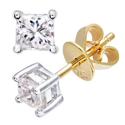 18ct Gold  Princess 1/2ct Diamond Solitaire Stud Earrings - PE0AXL4421Y18JSI