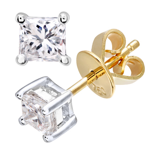 18ct Gold  Princess 1/2ct Diamond Solitaire Stud Earrings - PE0AXL4421Y18JSI