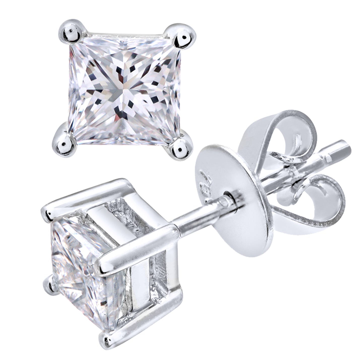 Platinum  Princess 3/4ct Diamond Solitaire Stud Earrings - PE0AXL4422PTJSI
