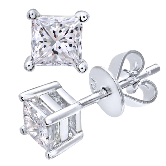 18ct White Gold  Princess 3/4ct Diamond Solitaire Stud Earrings - PE0AXL4422W18JPK