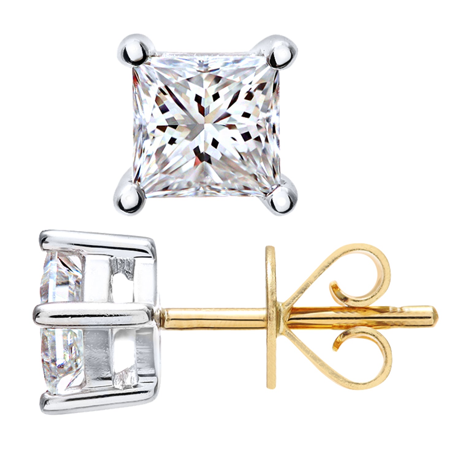 18ct Gold  Princess 3/4ct Diamond Solitaire Stud Earrings - PE0AXL4422Y18JPK