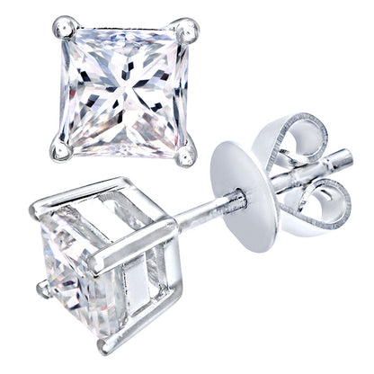 18ct White Gold  Princess 1ct Diamond Solitaire Stud Earrings - PE0AXL4423W18JPK