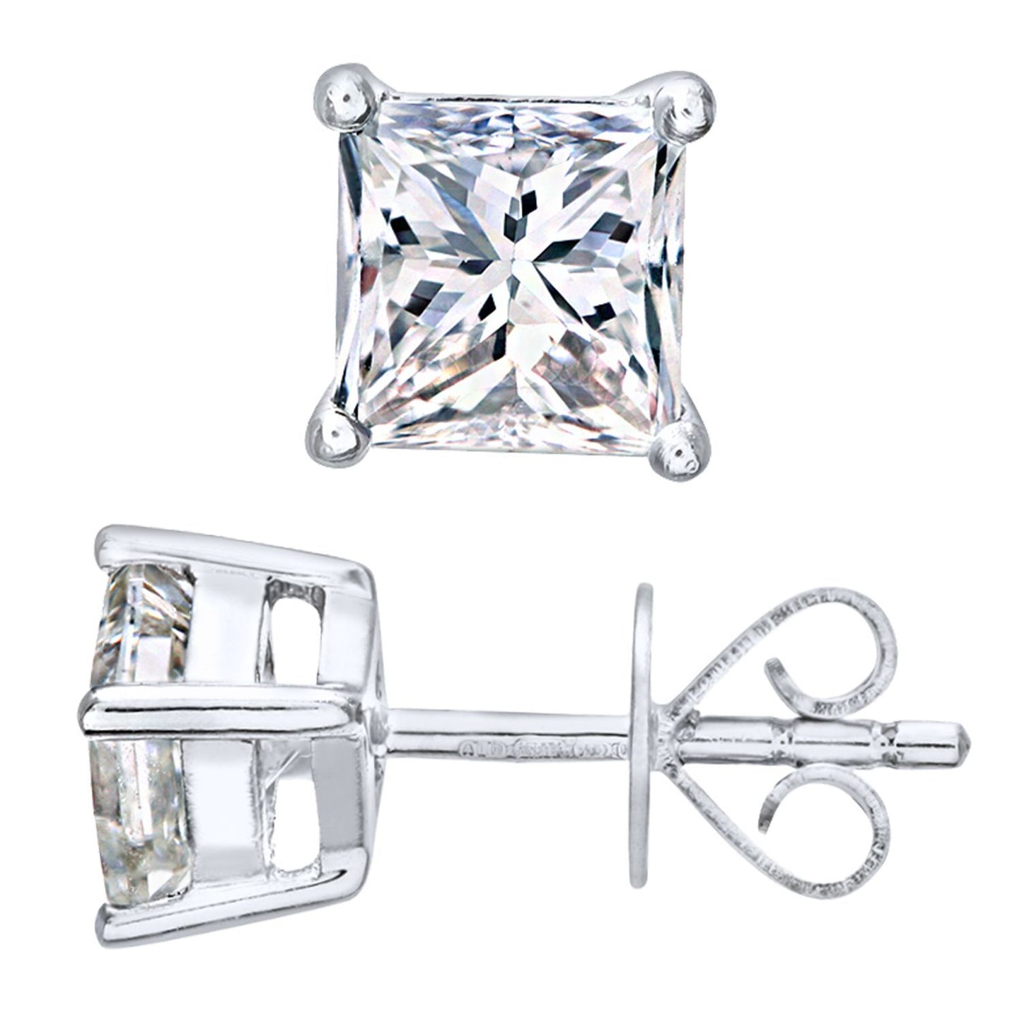 18ct White Gold  Princess 1ct Diamond Solitaire Stud Earrings - PE0AXL4423W18JSI