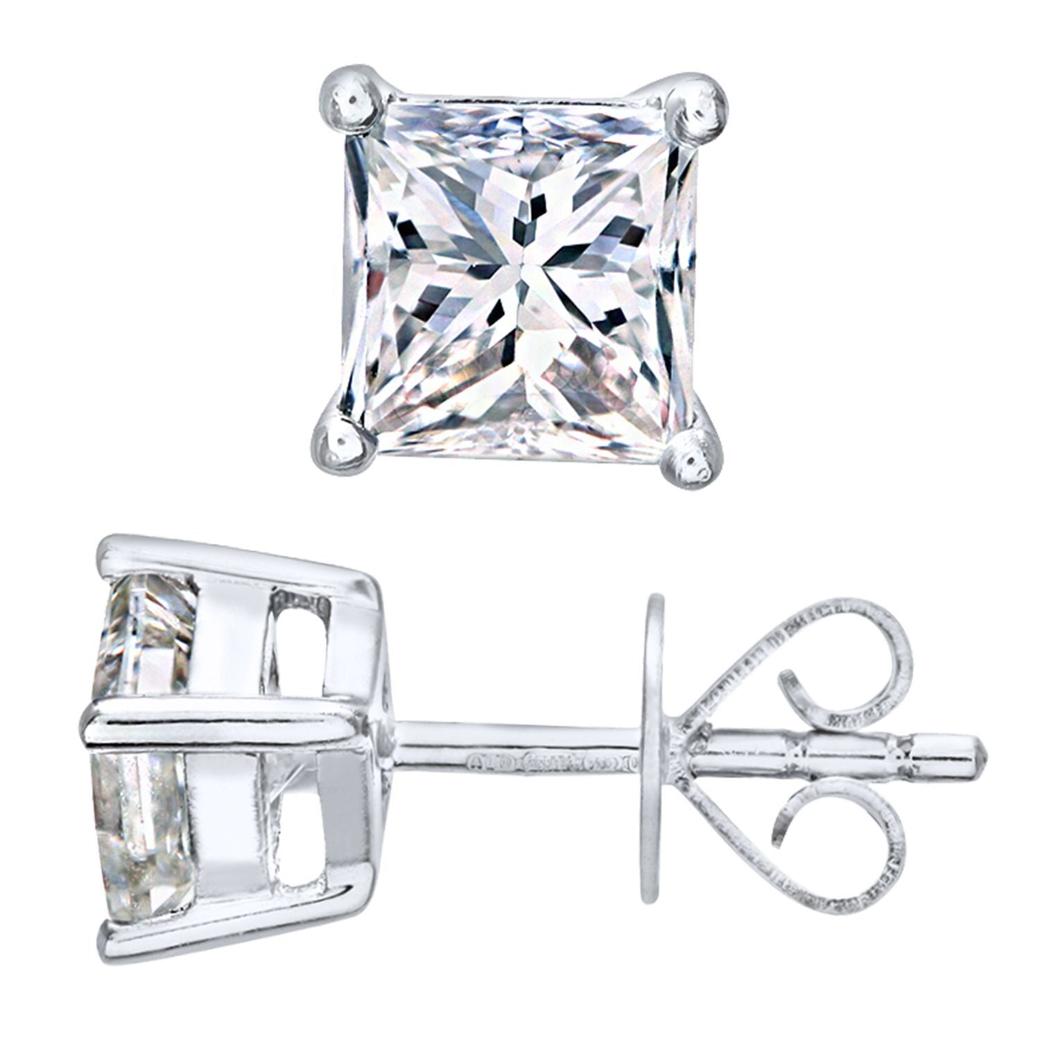 18ct White Gold  Princess 1ct Diamond Solitaire Stud Earrings - PE0AXL4423W18JSI