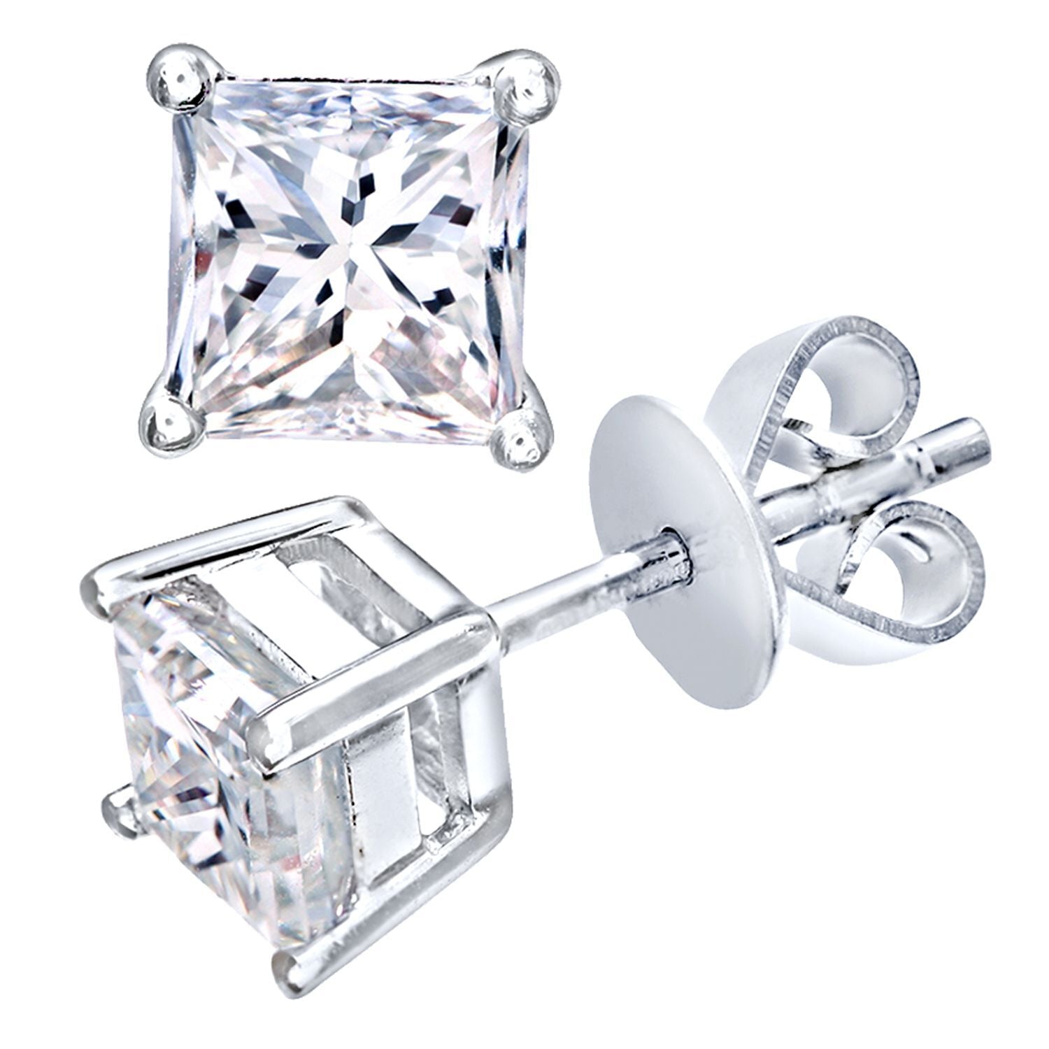18ct White Gold  Princess 1ct Diamond Solitaire Stud Earrings - PE0AXL4423W18JSI