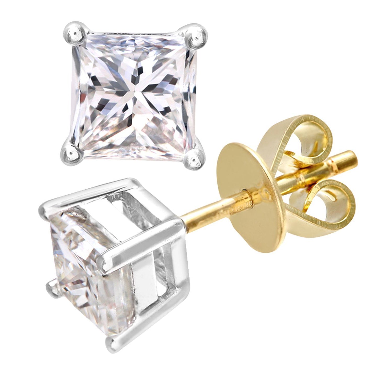 18ct Gold  Princess 1ct Diamond Solitaire Stud Earrings - PE0AXL4423Y18JPK