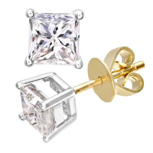 18ct Gold  Princess 1ct Diamond Solitaire Stud Earrings - PE0AXL4423Y18JPK