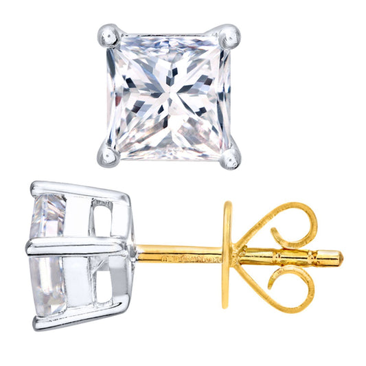 18ct Gold  Princess 1ct Diamond Solitaire Stud Earrings - PE0AXL4423Y18JSI