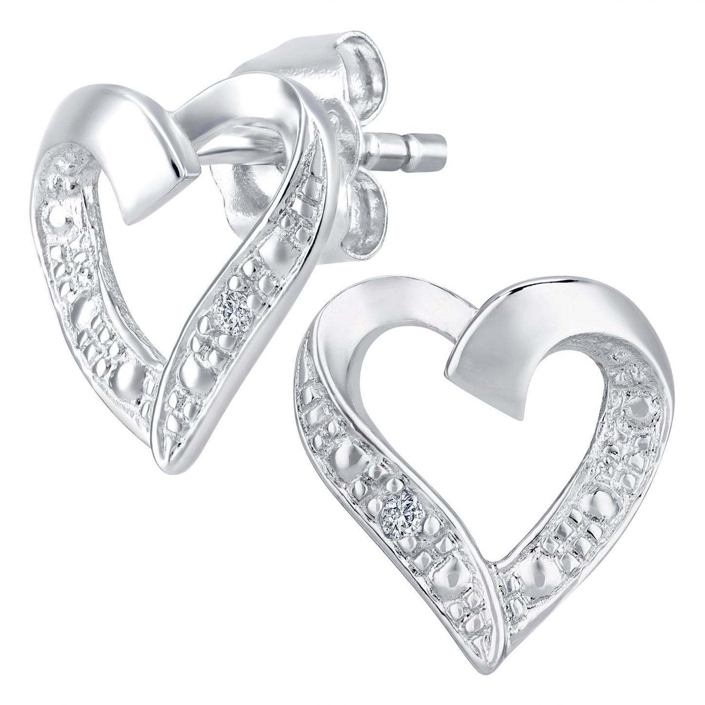 9ct White Gold  Round 1pts Diamond Heart Stud Earrings - PE0AXL4605W