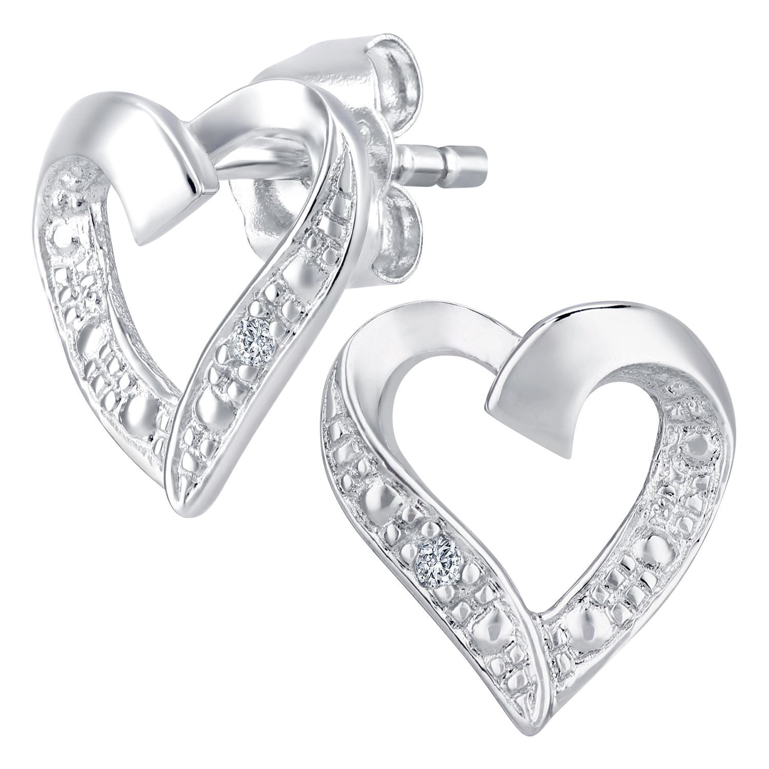 9ct White Gold  Round 1pts Diamond Heart Stud Earrings - PE0AXL4605W