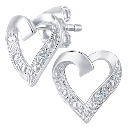 9ct White Gold  Round 1pts Diamond Heart Stud Earrings - PE0AXL4605W