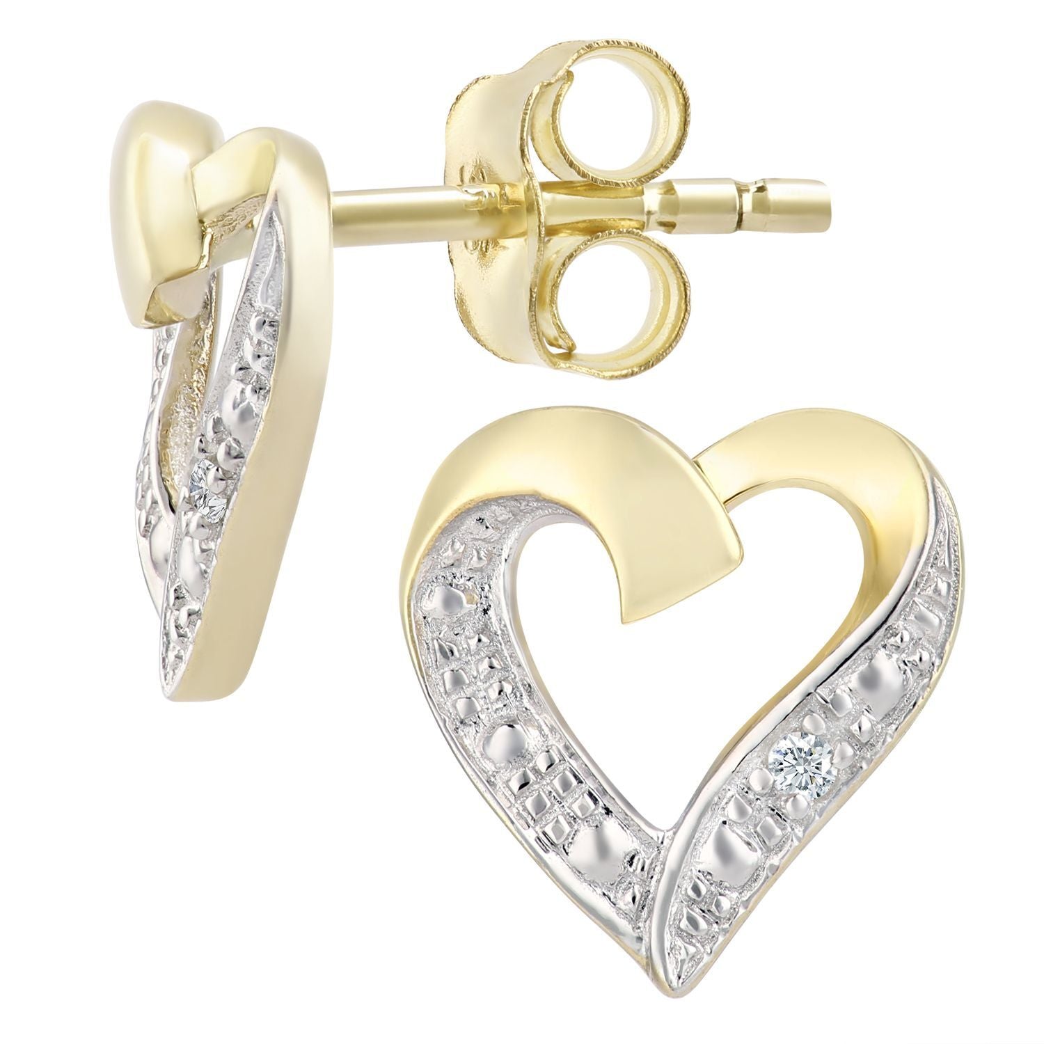 9ct Gold  Round 1pts Diamond Heart Stud Earrings - PE0AXL4605Y