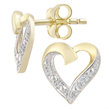9ct Gold  Round 1pts Diamond Heart Stud Earrings - PE0AXL4605Y