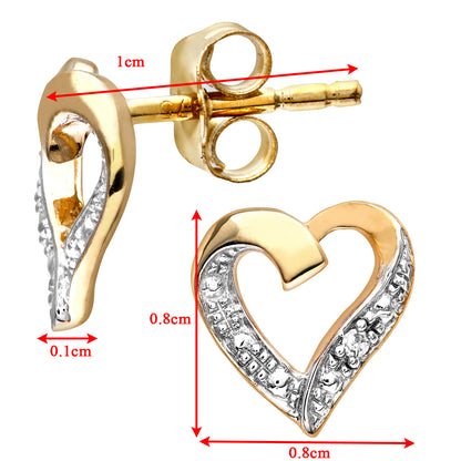 9ct Gold  Round 1pts Diamond Heart Stud Earrings - PE0AXL4605Y