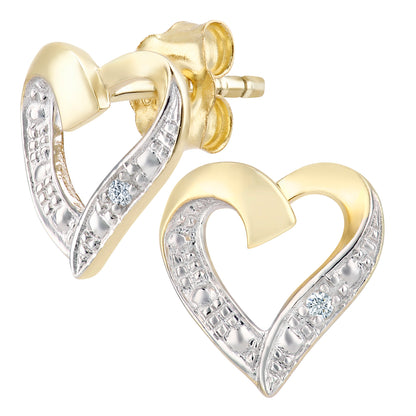 9ct Gold  Round 1pts Diamond Heart Stud Earrings - PE0AXL4605Y