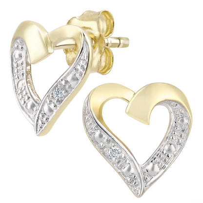 9ct Gold  Round 1pts Diamond Heart Stud Earrings - PE0AXL4605Y