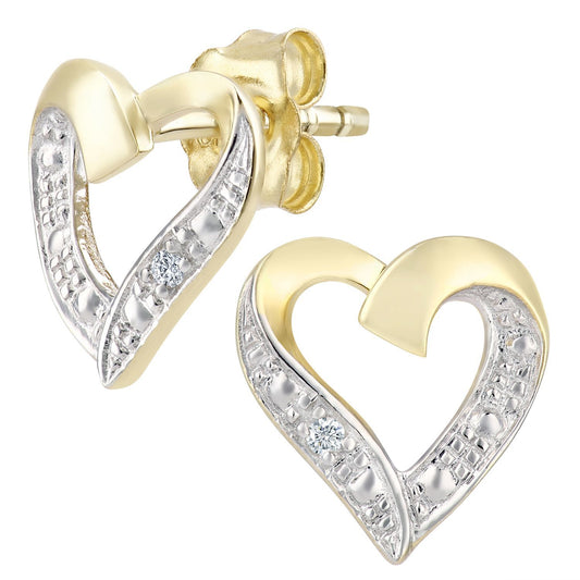 9ct Gold  Round 1pts Diamond Heart Stud Earrings - PE0AXL4605Y