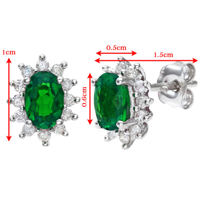 9ct White Gold  1/4ct Diamond Oval Emerald Cluster Stud Earrings - PE0AXL4750W-EM