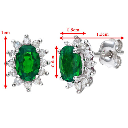 9ct White Gold  1/4ct Diamond Oval Emerald Cluster Stud Earrings - PE0AXL4750W-EM