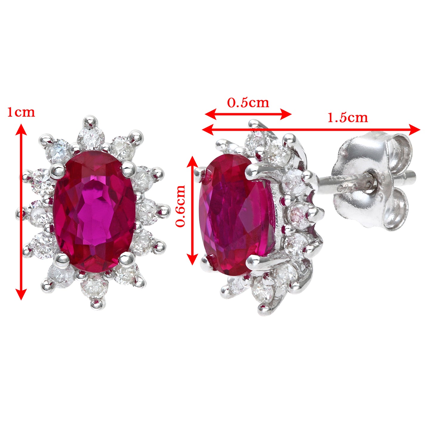 9ct White Gold  1/4ct Diamond Oval Ruby Cluster Stud Earrings - PE0AXL4750W-RU