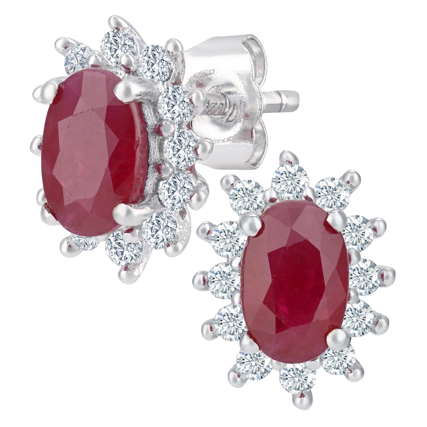 9ct White Gold  1/4ct Diamond Oval Ruby Cluster Stud Earrings - PE0AXL4750W-RU