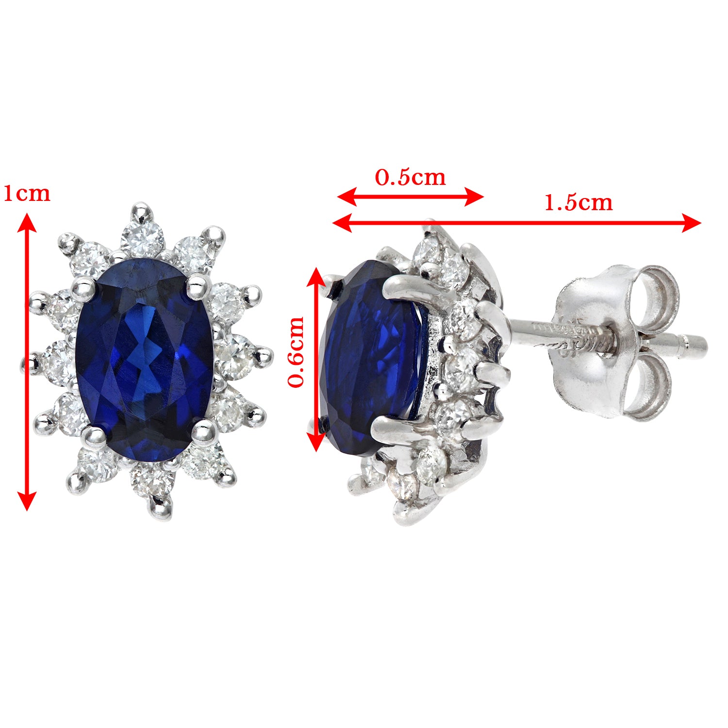 9ct White Gold  1/4ct Diamond Oval Sapphire Cluster Stud Earrings - PE0AXL4750W-SA