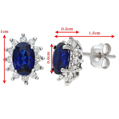 9ct White Gold  1/4ct Diamond Oval Sapphire Cluster Stud Earrings - PE0AXL4750W-SA