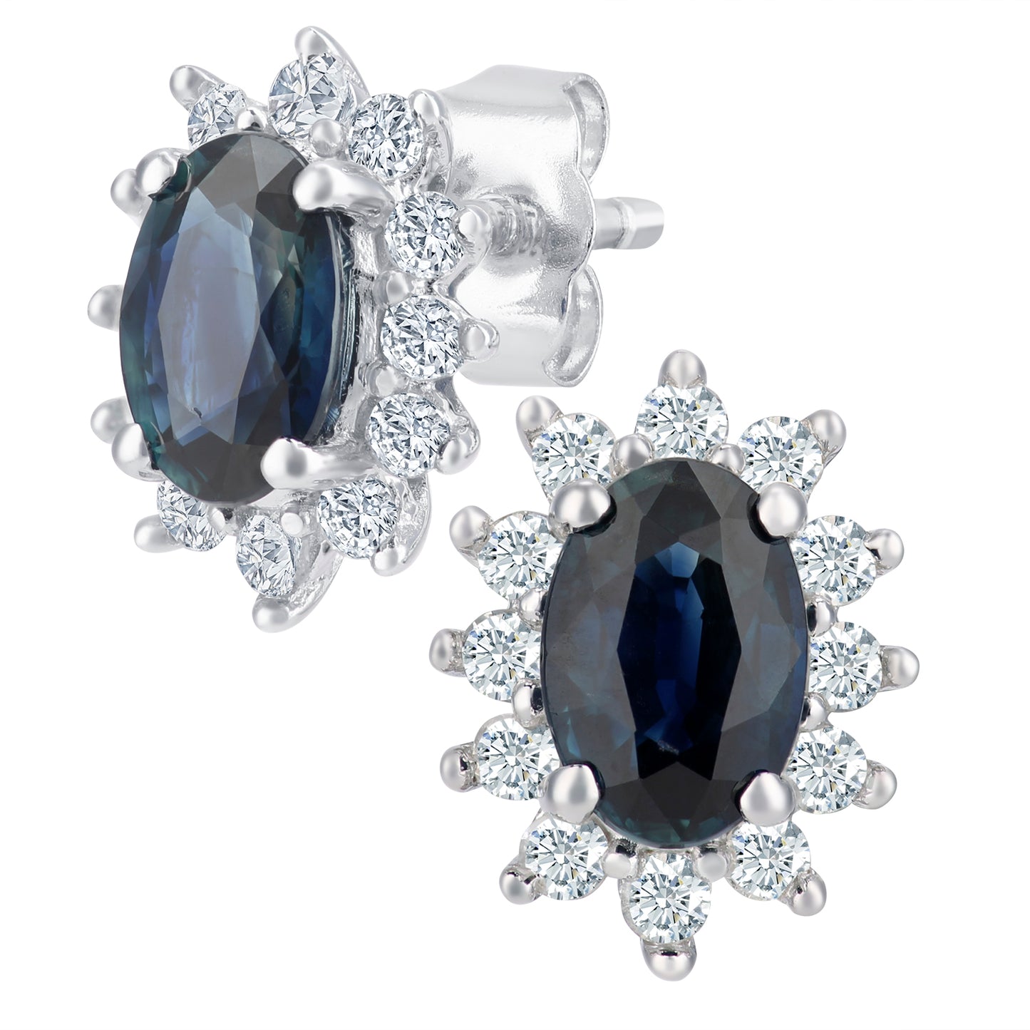 9ct White Gold  1/4ct Diamond Oval Sapphire Cluster Stud Earrings - PE0AXL4750W-SA