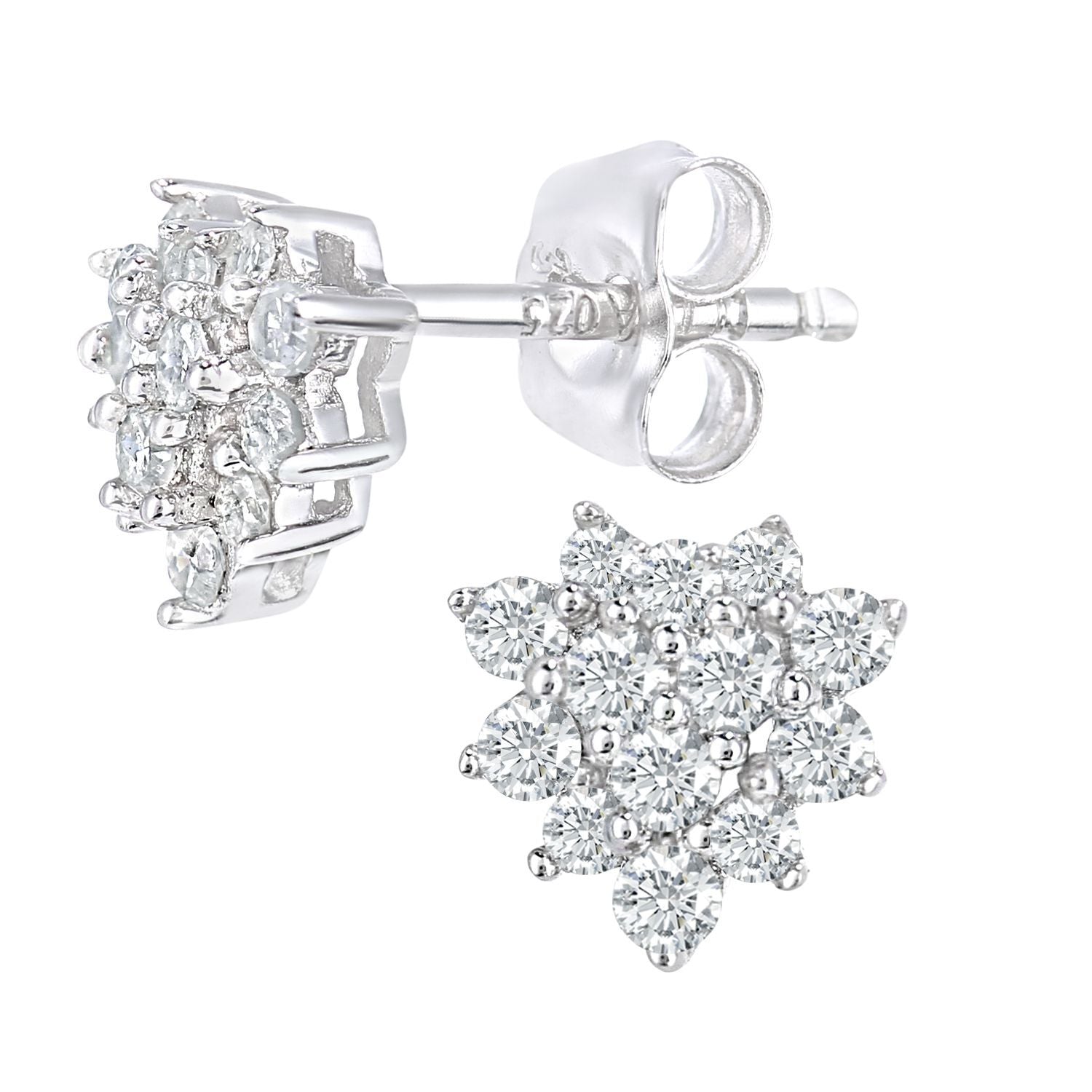 9ct White Gold  Round 0.28ct Diamond Cluster Stud Earrings - PE0AXL5545W