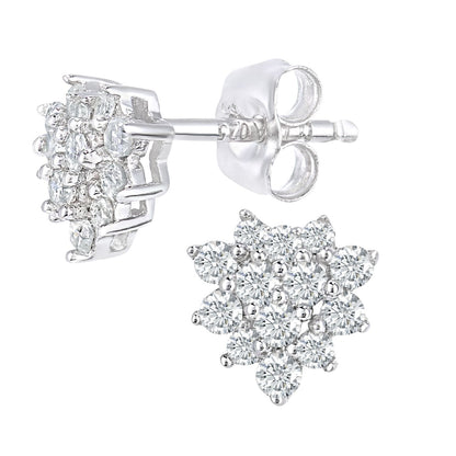 9ct White Gold  Round 0.28ct Diamond Cluster Stud Earrings - PE0AXL5545W