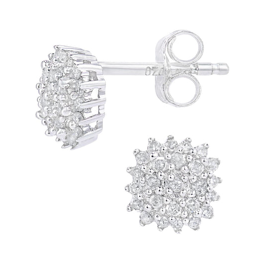 9ct White Gold  Round 20pts Diamond Cluster Stud Earrings - PE0AXL5550W