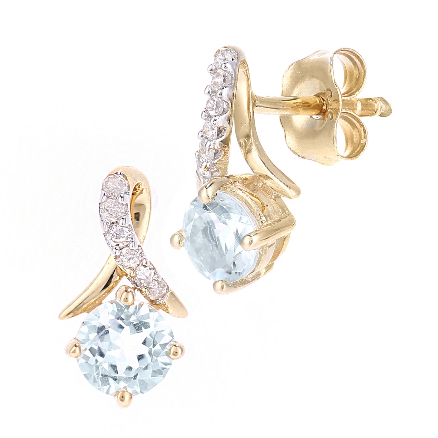 9ct Gold  5pts Diamond 0.65ct Blue Topaz Kiss Stud Earrings - PE0AXL5560YBT