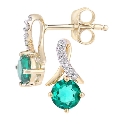 9ct Gold  5pts Diamond 0.4ct Created Emerald Kiss Stud Earrings - PE0AXL5560YCEM